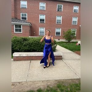 Blue Two Piece Prom Dress